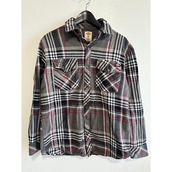 Dickies Men's Heavy Gray Striped Flannel Button Down Pocket Shirt Size M - Picture 1 of 6